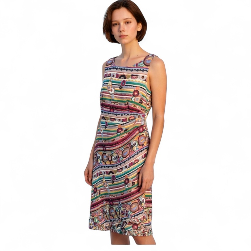 Kay Unger Vintage Wool /Silk blend Sheath Applique floral stripe dress sz 4